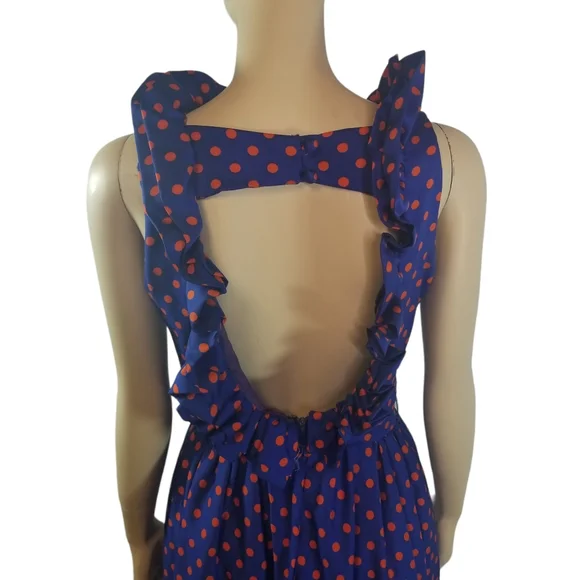 Vtg 70s Julie Miller polka dot cut out back ruffle maxi dress - Picture 6 of 10